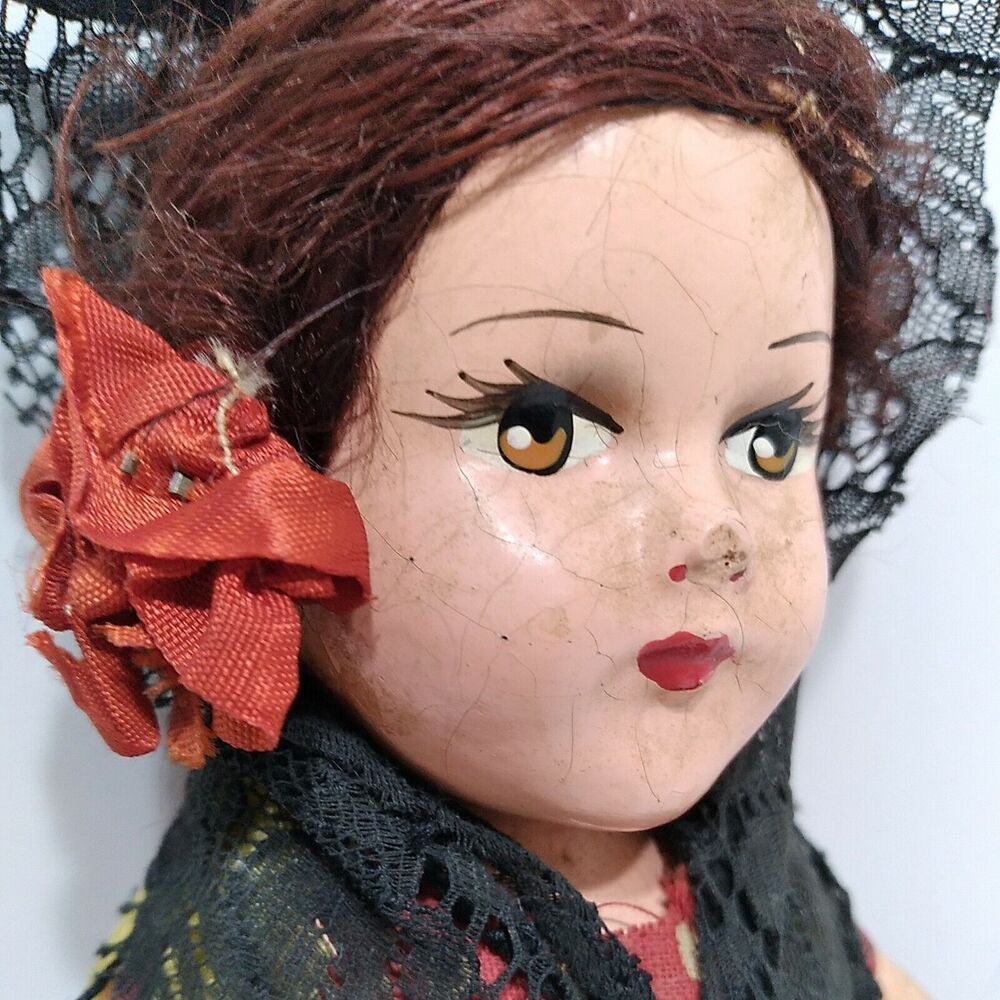 Antique Composite doll Original dress 9.5" x 4" Mexican Layered Dress Polka Dots